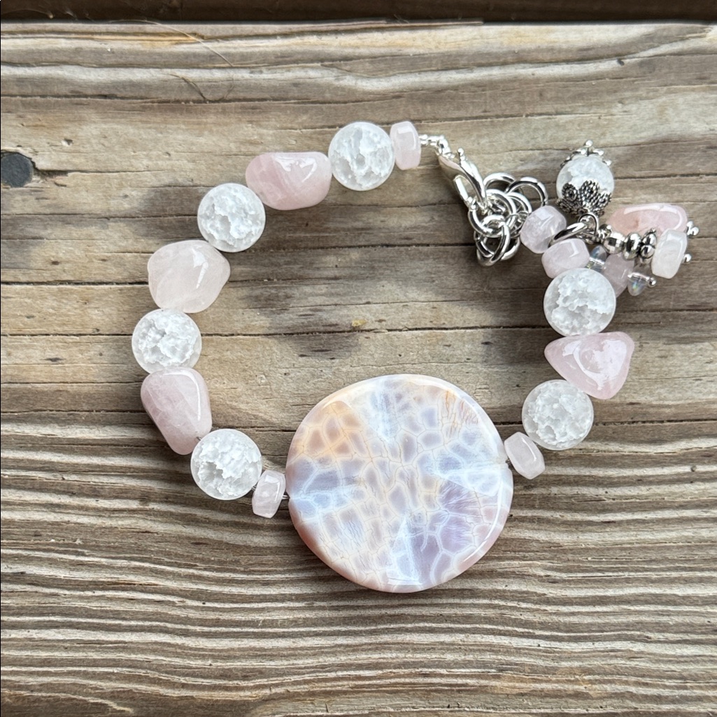 Elegant Pink And White Beaded Bracelet 20$